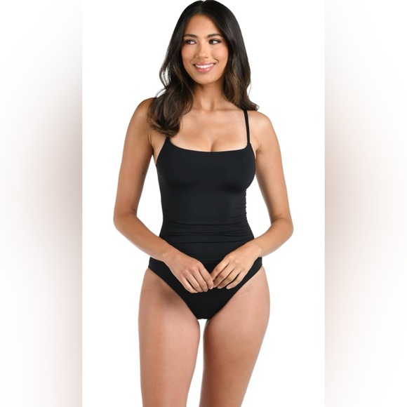 La Blanca Women's One Piece Swimsuit Island Goddess Shirred Side Black - Picture 3 of 7